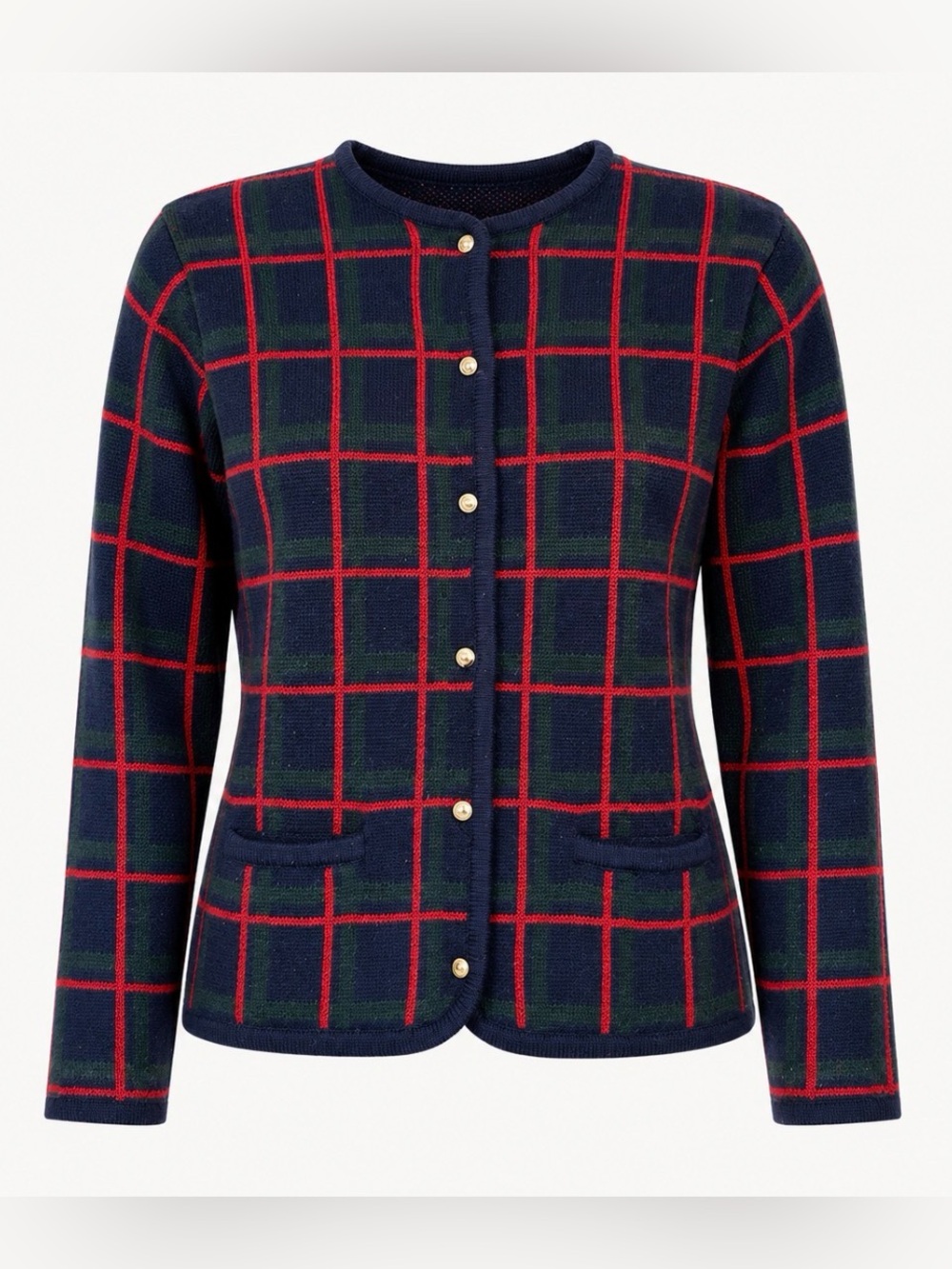 Vintage Christmas Plaid Cardigan Large 90s Mom Holiday Church Party Preppy